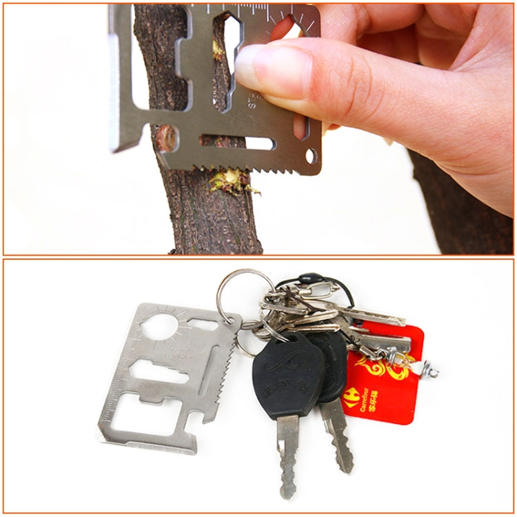 10 PCS 11 in 1 Outdoor Portable Multi-function Stainless Steel Hollow Tool Card Cutter with Leather Case, Size: 6.9 x 4.5cm(Silver)