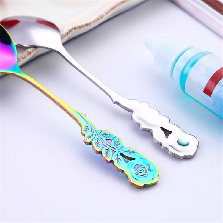 Small Mini Stainless Steel Rose Flower Coffee Spoon Strring Spoon Teaspoon Tea Spoon Dessert Spoon Long Handle Tableware