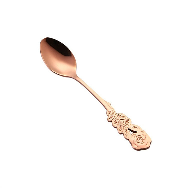 Small Mini Stainless Steel Rose Flower Coffee Spoon Strring Spoon Teaspoon Tea Spoon Dessert Spoon Long Handle Tableware