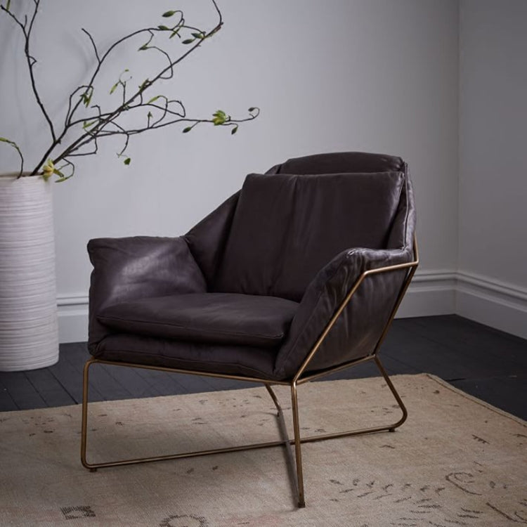 Iron Art Modern Simple Balcony Living Room Lazy Sofa, Color:Gold Feet + Leather Cushion