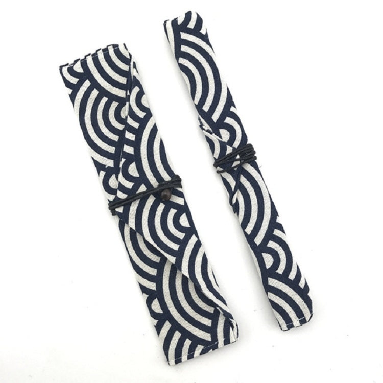 Cotton Linen Tableware Straw Bag Portable Beam Mouth Bag for Traveling, Style:Side Open Wave
