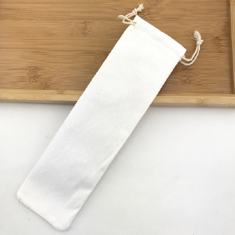 Cotton Linen Tableware Straw Bag Portable Beam Mouth Bag for Traveling, Style:White Canvas Bag
