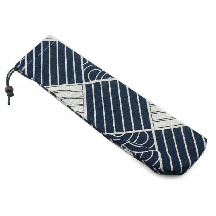 Cotton Linen Tableware Straw Bag Portable Beam Mouth Bag for Traveling, Style:Geometry