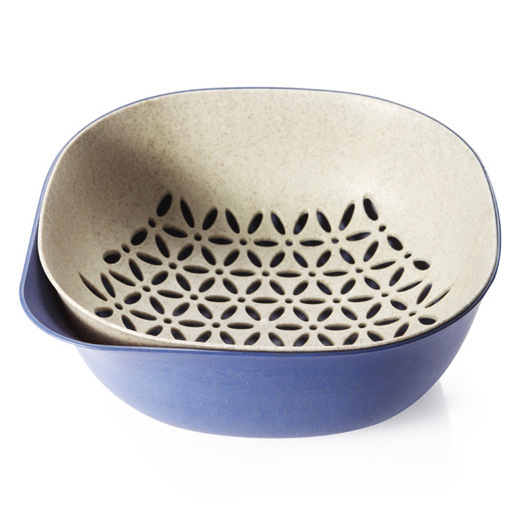 3 PCS Home Kitchen Double Layer Wheat Straw Fruit Vegetable Drain Basket