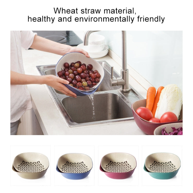 3 PCS Home Kitchen Double Layer Wheat Straw Fruit Vegetable Drain Basket