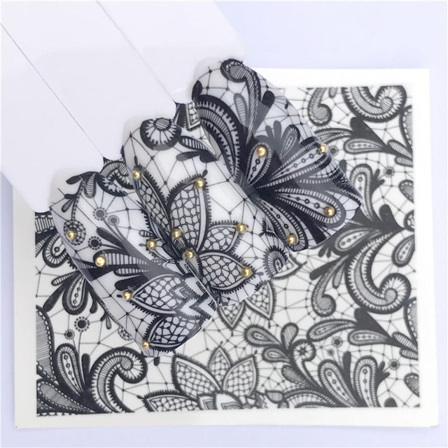 10 PCS Lace Flower Design Nail Sticker Decal Water Transfer