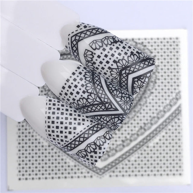 10 PCS Lace Flower Design Nail Sticker Decal Water Transfer