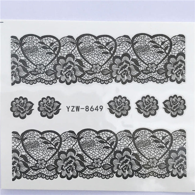 10 PCS Lace Flower Design Nail Sticker Decal Water Transfer