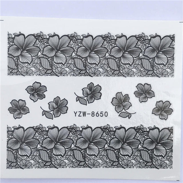 10 PCS Lace Flower Design Nail Sticker Decal Water Transfer