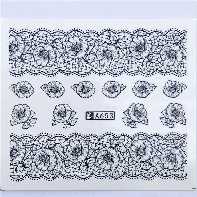 10 PCS Lace Flower Design Nail Sticker Decal Water Transfer