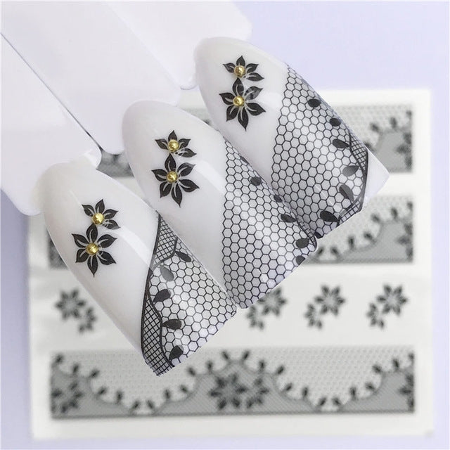 10 PCS Lace Flower Design Nail Sticker Decal Water Transfer
