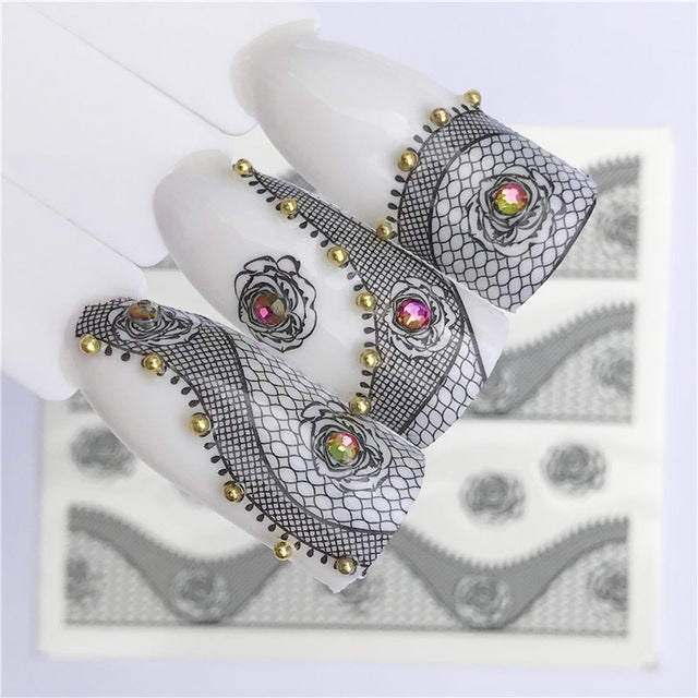 10 PCS Lace Flower Design Nail Sticker Decal Water Transfer