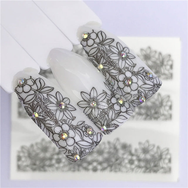 10 PCS Lace Flower Design Nail Sticker Decal Water Transfer