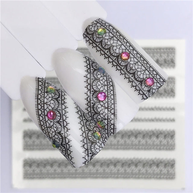 10 PCS Lace Flower Design Nail Sticker Decal Water Transfer