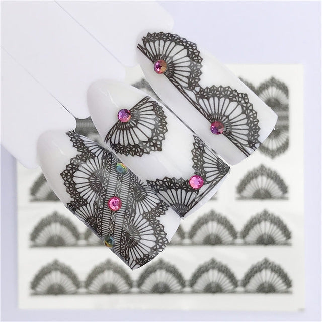 10 PCS Lace Flower Design Nail Sticker Decal Water Transfer