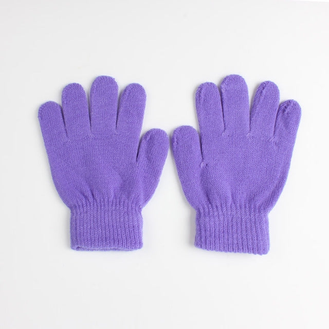 Winter Warm Gloves Children Knitted Stretch Mittens Full Finger Glove One Size