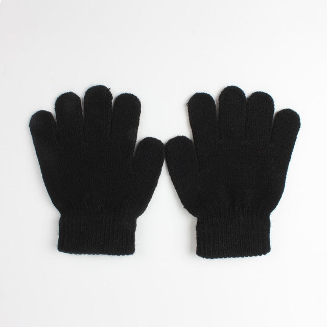 Winter Warm Gloves Children Knitted Stretch Mittens Full Finger Glove One Size
