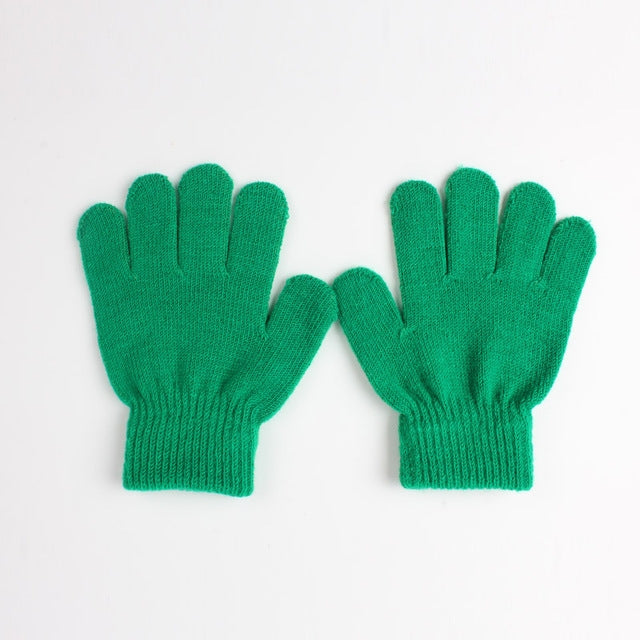 Winter Warm Gloves Children Knitted Stretch Mittens Full Finger Glove One Size