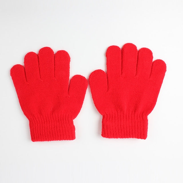 Winter Warm Gloves Children Knitted Stretch Mittens Full Finger Glove One Size