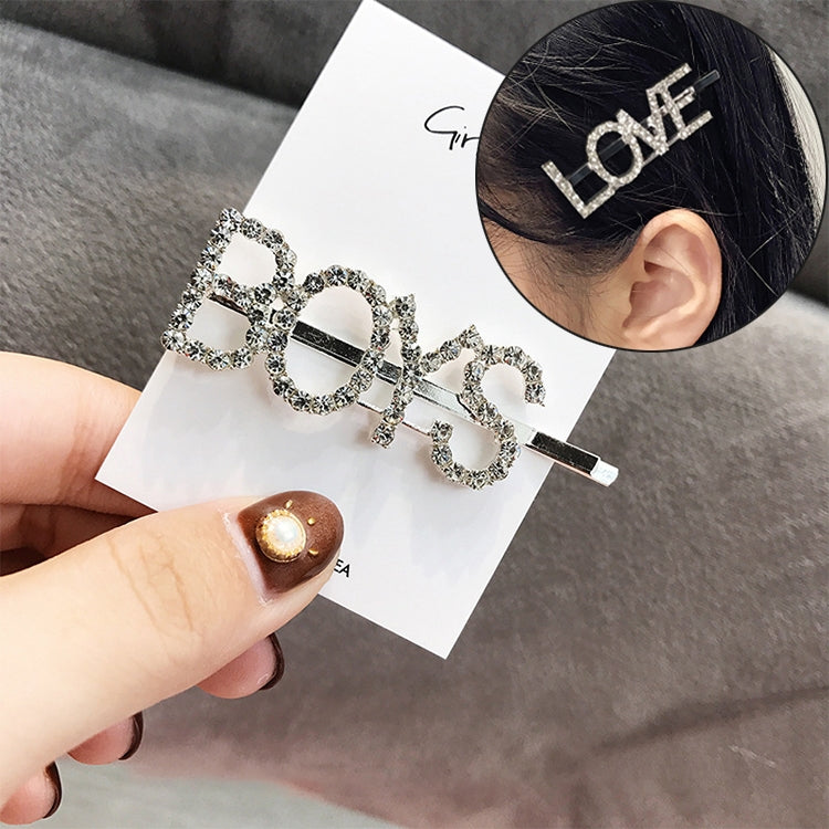 Fashion Luxury Crystal Rhinestones Hair Clips Women Letters Hairgrip Headwear