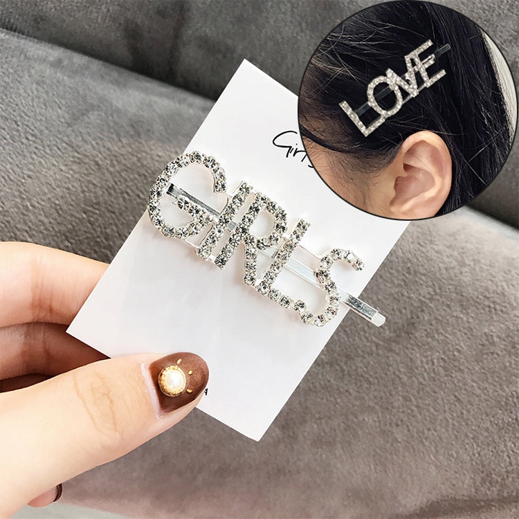 Fashion Luxury Crystal Rhinestones Hair Clips Women Letters Hairgrip Headwear