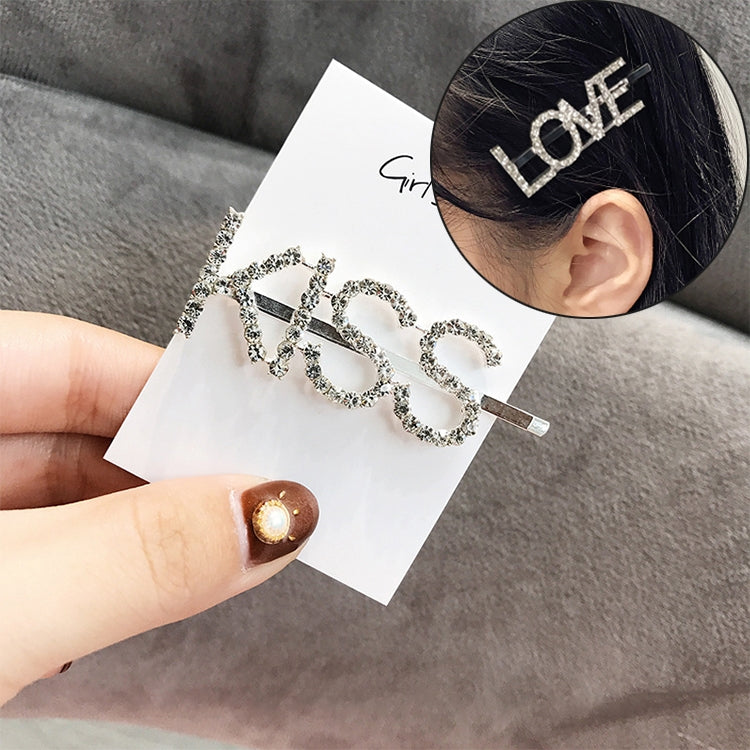 Fashion Luxury Crystal Rhinestones Hair Clips Women Letters Hairgrip Headwear