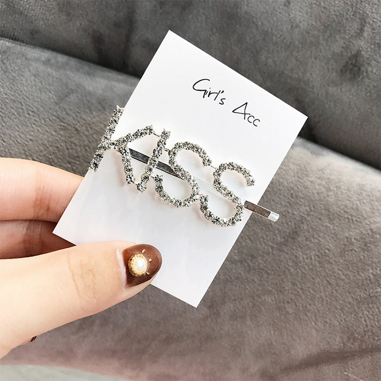 Fashion Luxury Crystal Rhinestones Hair Clips Women Letters Hairgrip Headwear