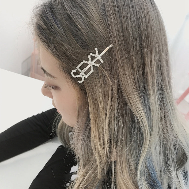 Fashion Luxury Crystal Rhinestones Hair Clips Women Letters Hairgrip Headwear