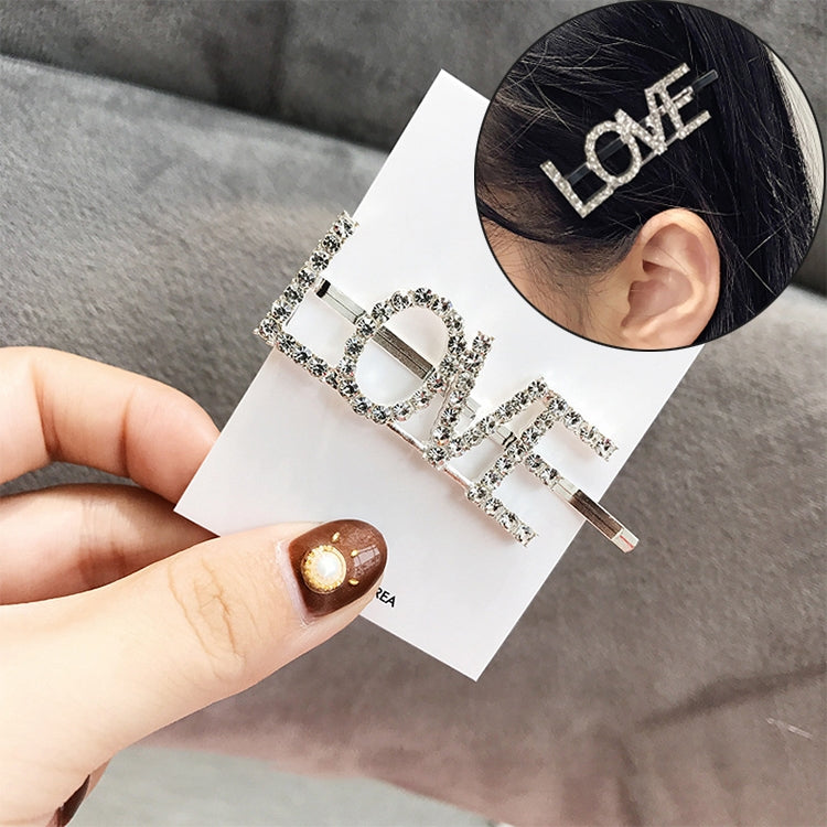 Fashion Luxury Crystal Rhinestones Hair Clips Women Letters Hairgrip Headwear