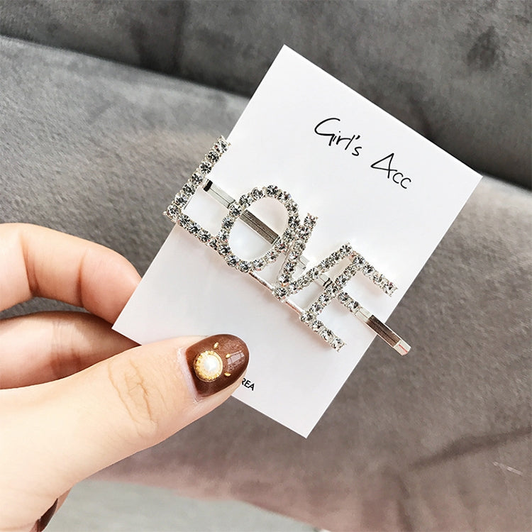 Fashion Luxury Crystal Rhinestones Hair Clips Women Letters Hairgrip Headwear