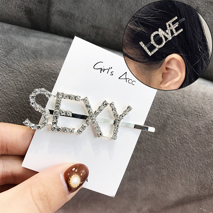 Fashion Luxury Crystal Rhinestones Hair Clips Women Letters Hairgrip Headwear