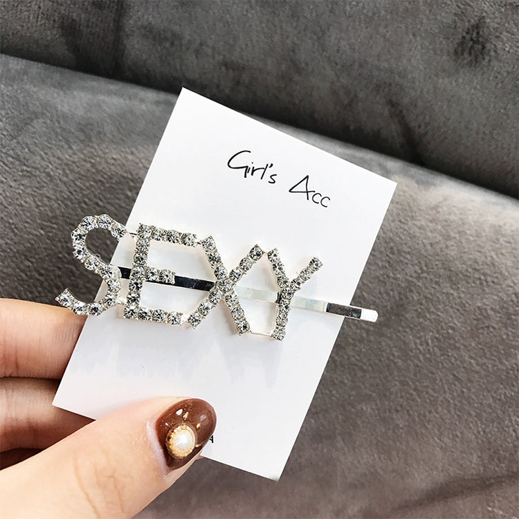 Fashion Luxury Crystal Rhinestones Hair Clips Women Letters Hairgrip Headwear