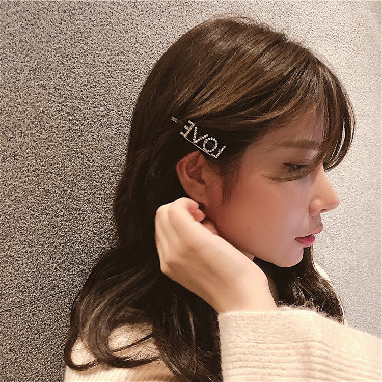 Fashion Luxury Crystal Rhinestones Hair Clips Women Letters Hairgrip Headwear