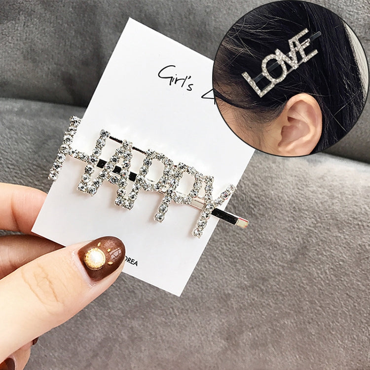 Fashion Luxury Crystal Rhinestones Hair Clips Women Letters Hairgrip Headwear