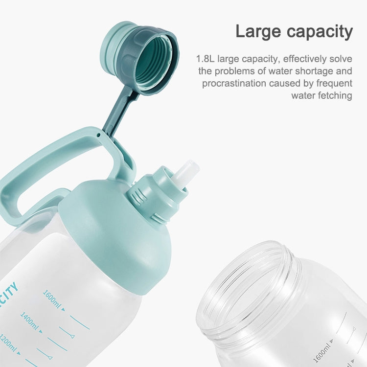 1.8L Plastic Water Cup With Scale Large Capacity Portable Straw Space Cup Outdoor Sports Bottle
