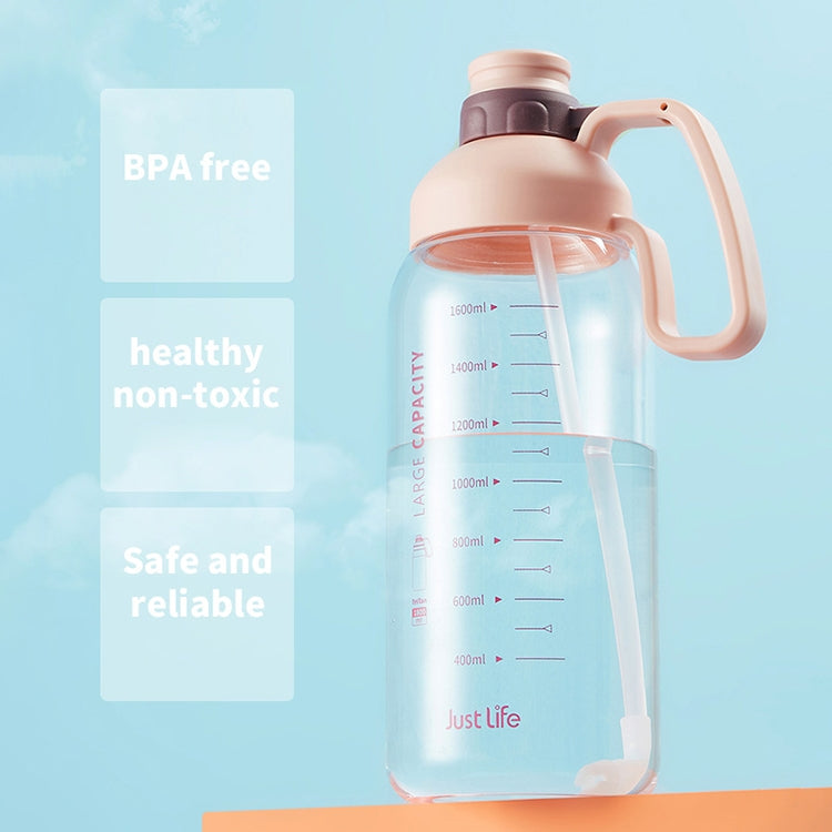 1.8L Plastic Water Cup With Scale Large Capacity Portable Straw Space Cup Outdoor Sports Bottle