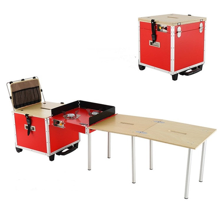 Outdoor Movable Kitchen Camping Portable Folding Table Stove Self-driving Picnic Equipment, Color:Red