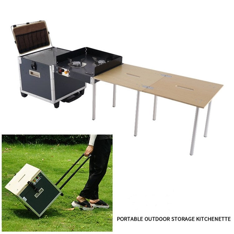 Outdoor Movable Kitchen Camping Portable Folding Table Stove Self-driving Picnic Equipment, Color:Red