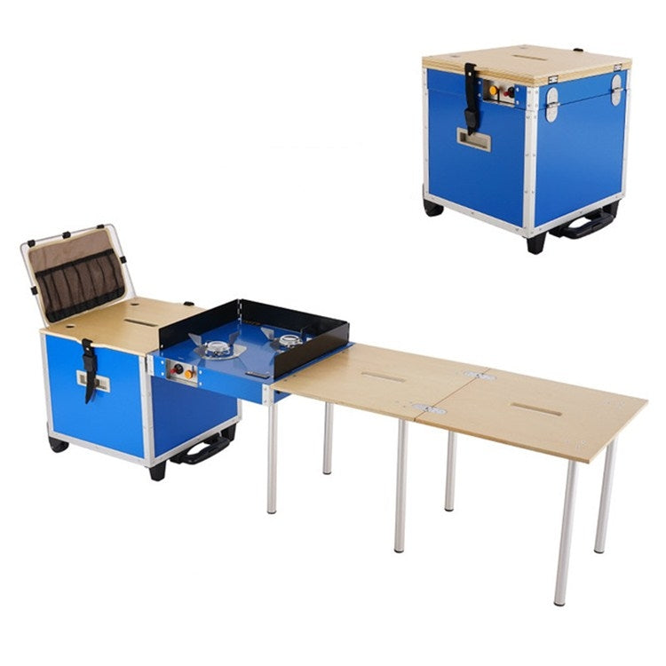 Outdoor Movable Kitchen Camping Portable Folding Table Stove Self-driving Picnic Equipment, Color:Blue