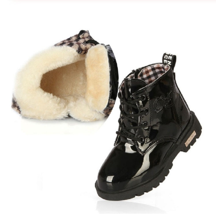Kids Shoes PU Leather Lace Up High Children Sneakers Autumn Winter Children Shoes Add Cotton, Shoe Size:33