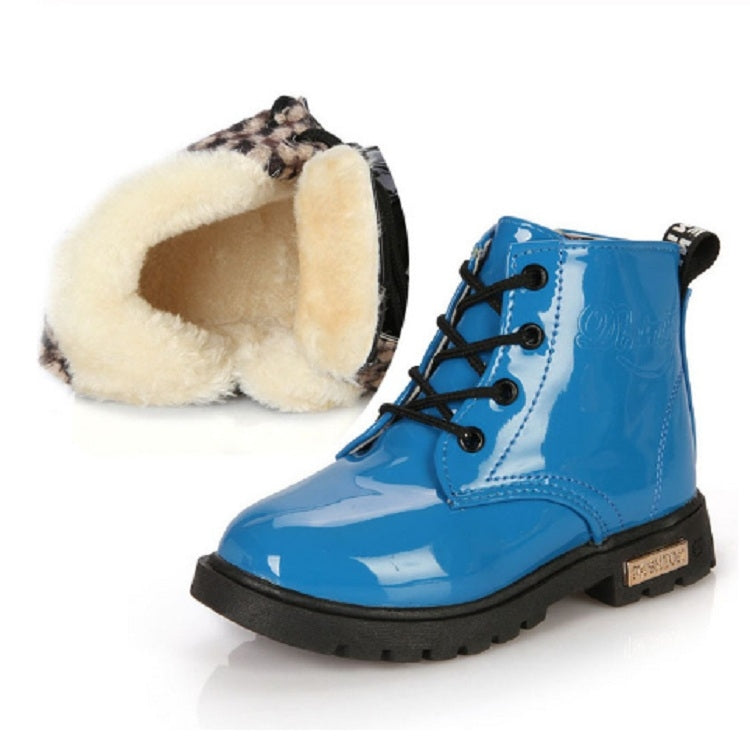 Kids Shoes PU Leather Lace Up High Children Sneakers Autumn Winter Children Shoes Add Cotton, Shoe Size:36