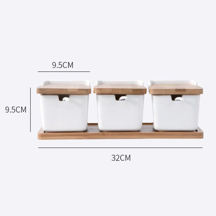Household Ceramic Seasoning Jar Set Kitchen Supplies, Size:Three-piece Suit with Three Spoons