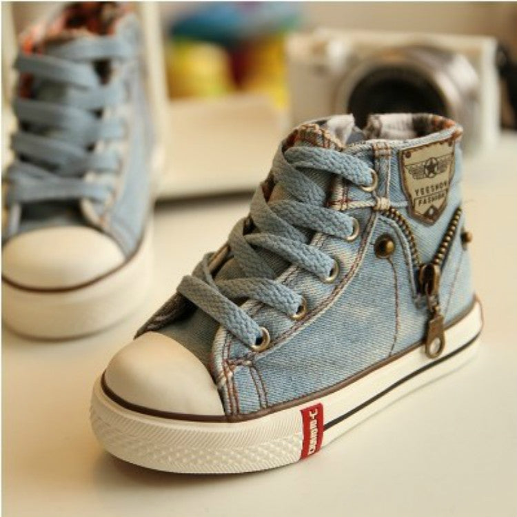 Denim Canvas Sports Breathable Children Flat Boots Shoes, Size:28