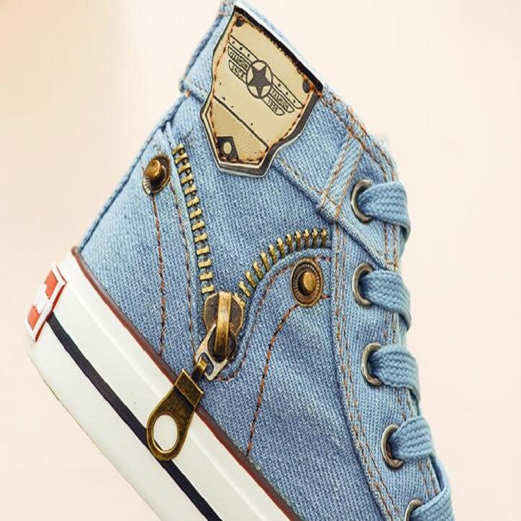Denim Canvas Sports Breathable Children Flat Boots Shoes, Size:34