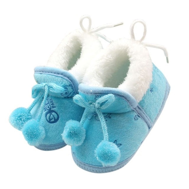 Winter Sweet Newborn Baby Girls Princess Winter Boots First Walkers Soft Soled Infant Toddler Girl Footwear, Baby Age:4-7 Months(Blue)