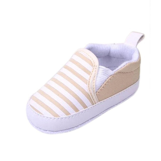 Slip-On First Walkers Toddler Striped Canvas Sneaker Baby Boys Shoes Infant(Beige)