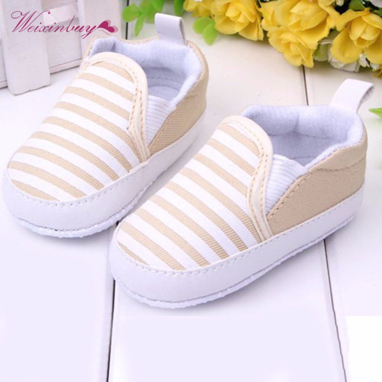 Slip-On First Walkers Toddler Striped Canvas Sneaker Baby Boys Shoes Infant(Beige)