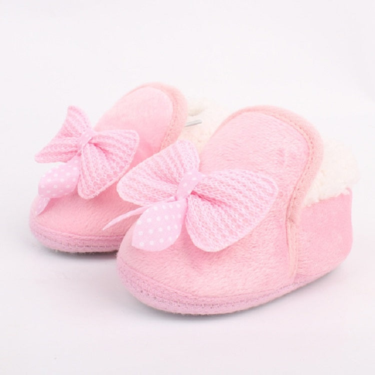 Spring Autumn and Winter Baby Cotton Shoes Boots Thick Warm Soft Bottom Bow Toddler Shoes, Size:13