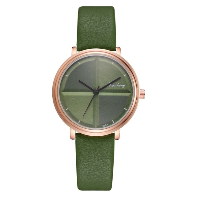 Women Simple Style Two-color Round Dial PU Belt Quartz Watch
