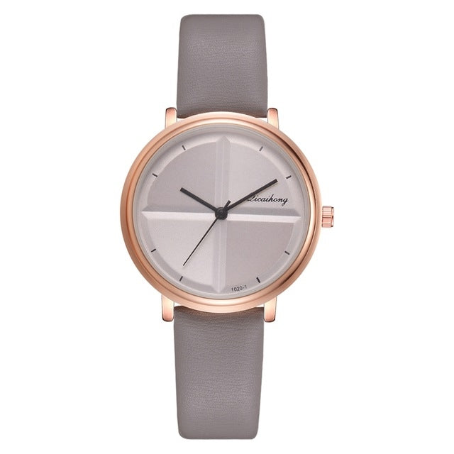 Women Simple Style Two-color Round Dial PU Belt Quartz Watch